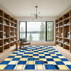 Geometric Navy and Cream Checked Abstract Rug