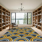 Golden Grey Abstract Arc Composition Rug
