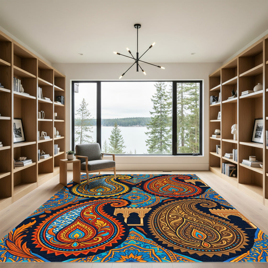 Vibrant Paisley Medallion Jewel Tone Tapestry Rug