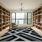 Modern Grey Geometric Interlocking Abstract Lines Rug