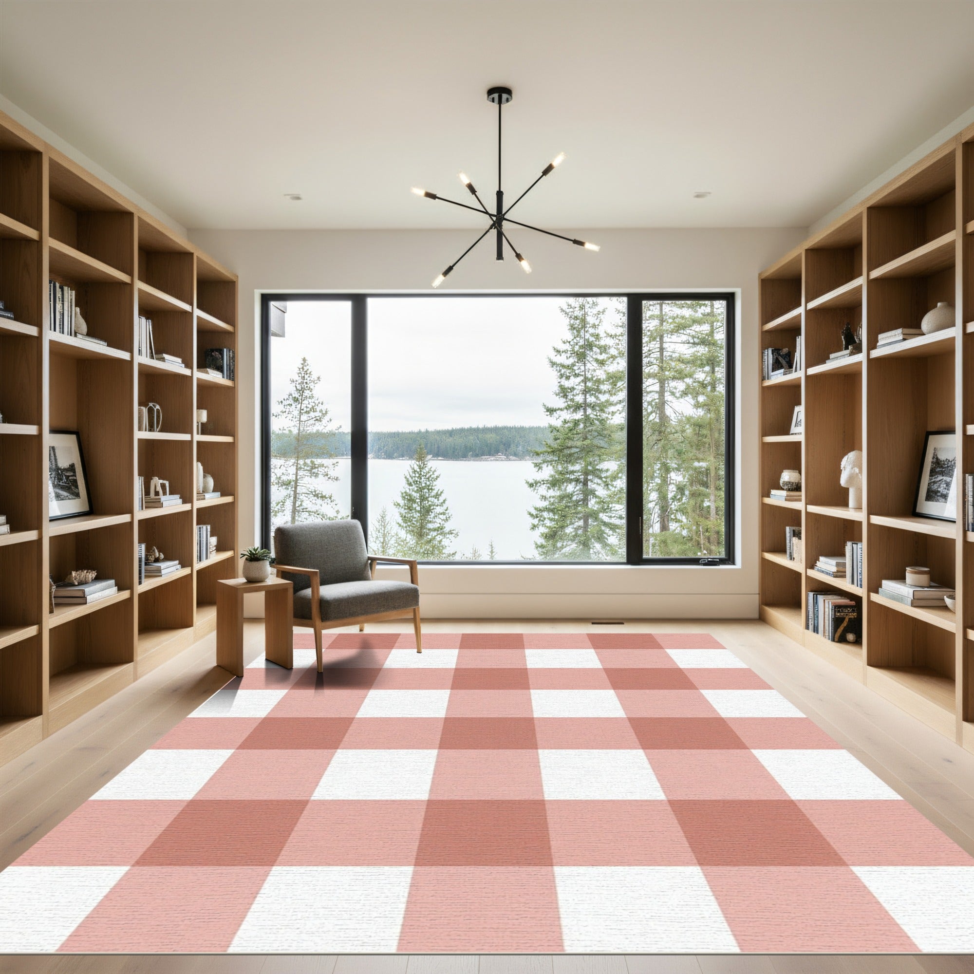 Blush Pink Large Gingham Check Rug