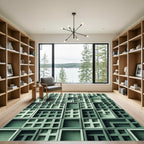 Sage Geometric Grid Architectural Relief Rug