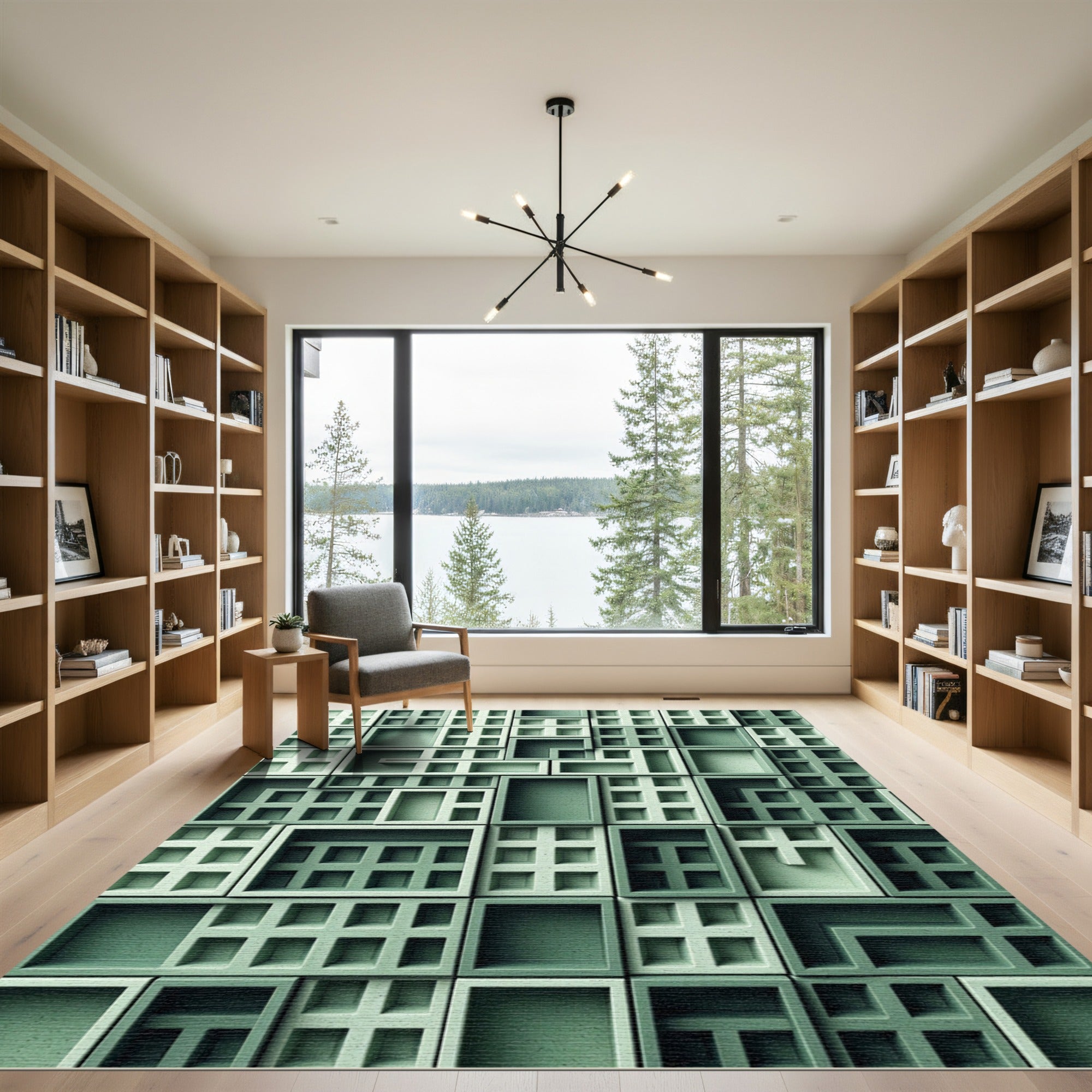 Sage Geometric Grid Architectural Relief Rug