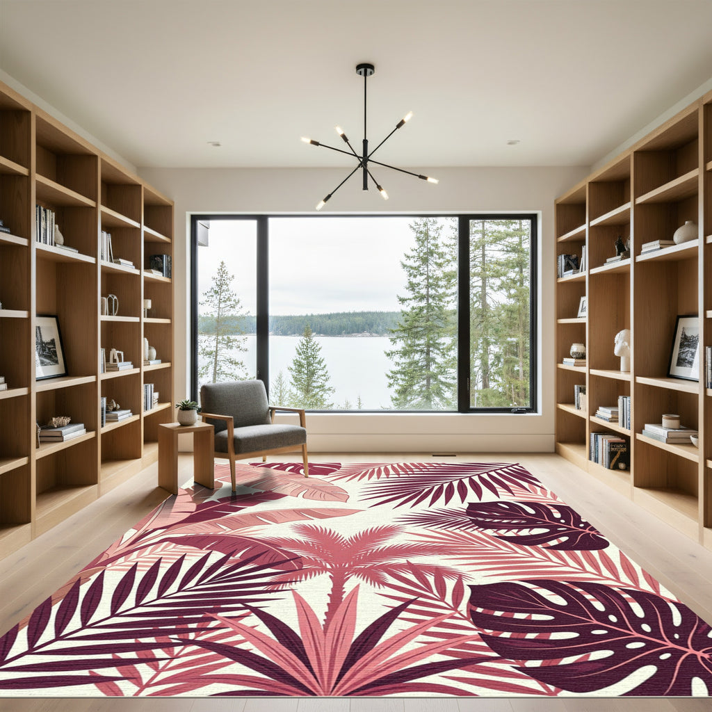 Crimson Tropical Leaf Paradise Rug