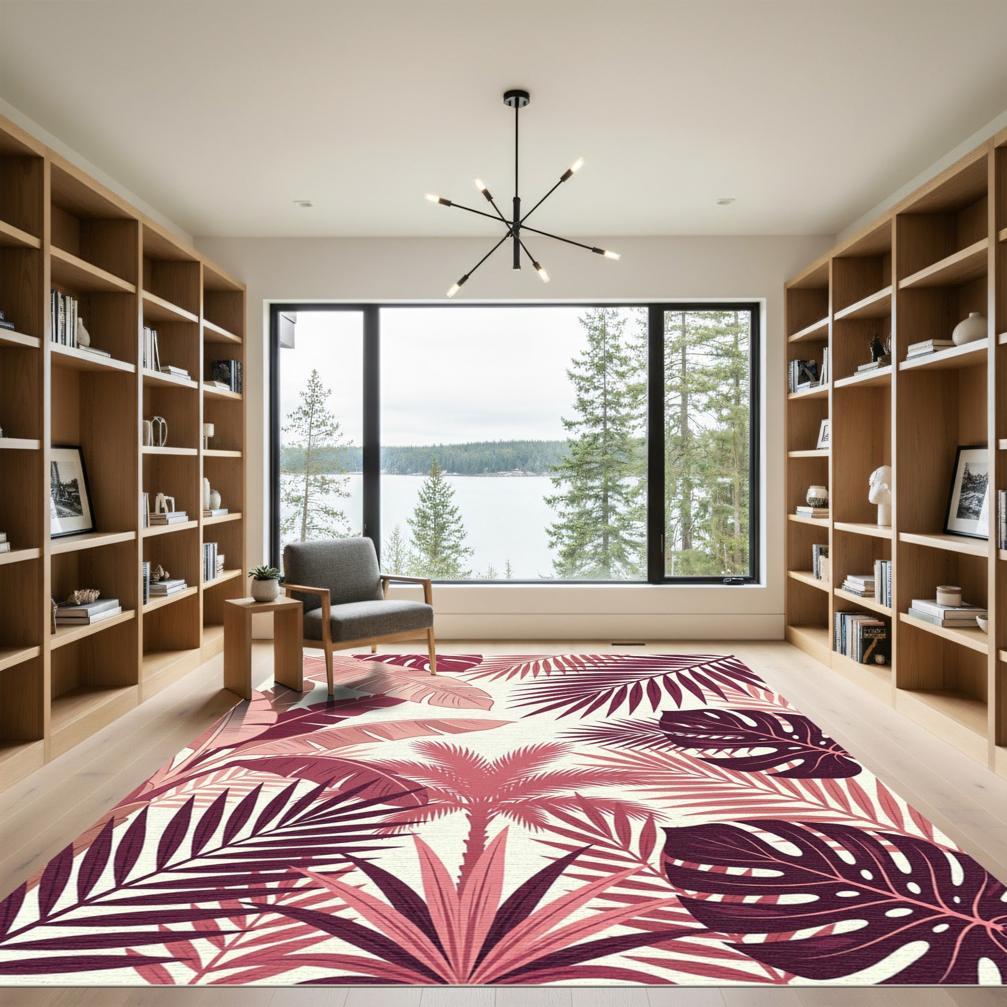 Crimson Tropical Leaf Paradise Rug