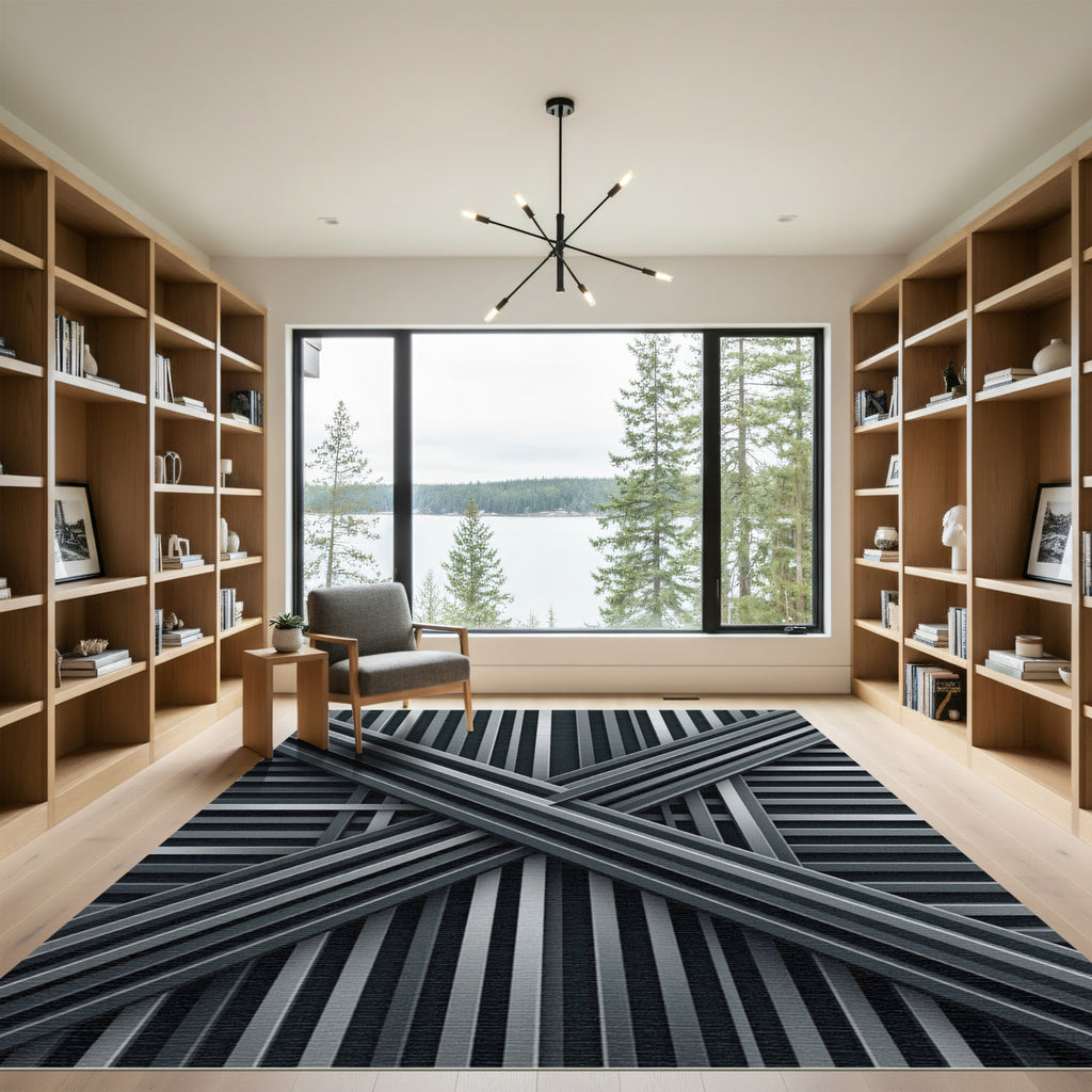 Monochromatic Gray Intersecting Lines Rug