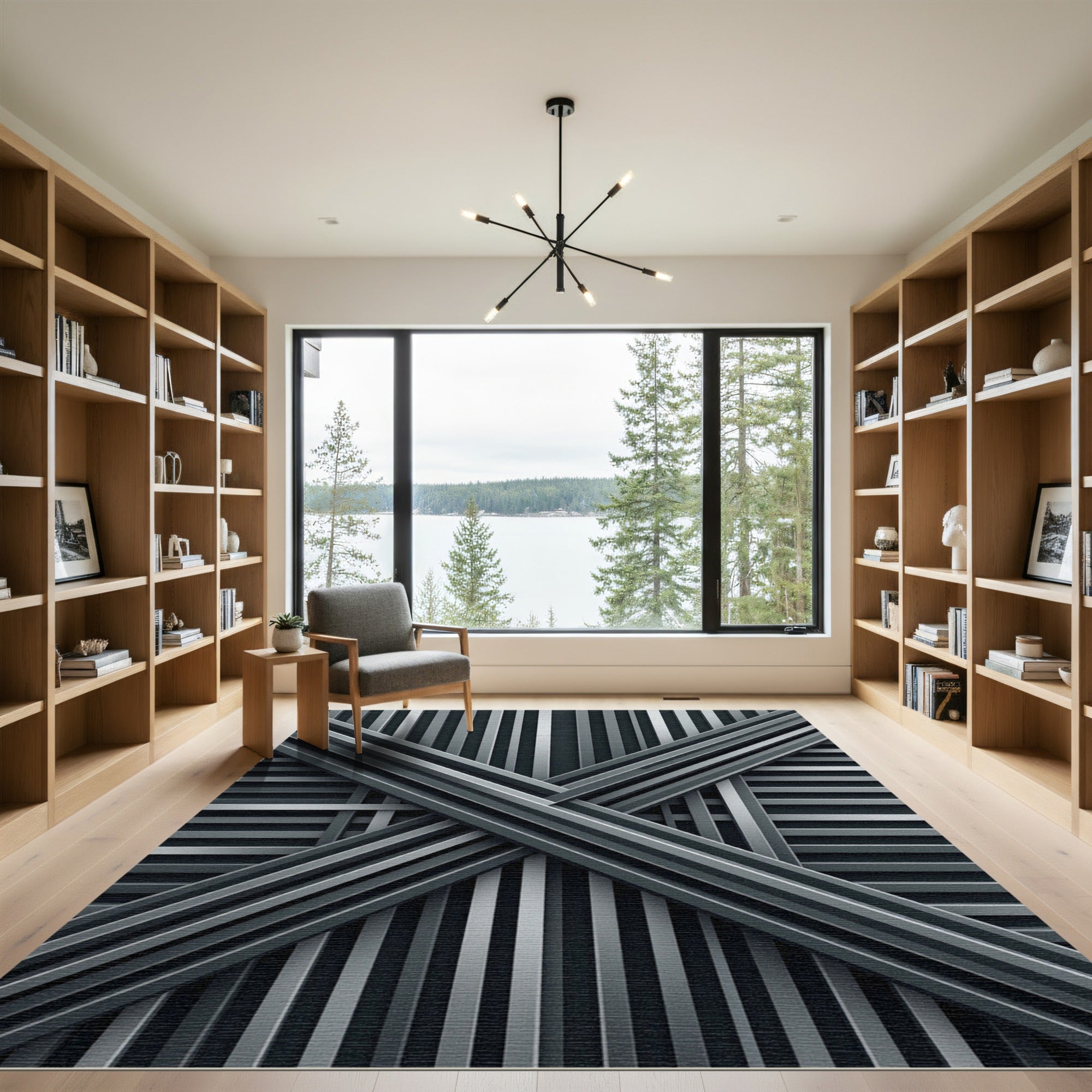 Monochromatic Gray Intersecting Lines Rug