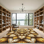 Golden White Detailed Floral Mandala Rug
