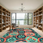 Coral Floral Hexagon Geometric Botanical Art Rug