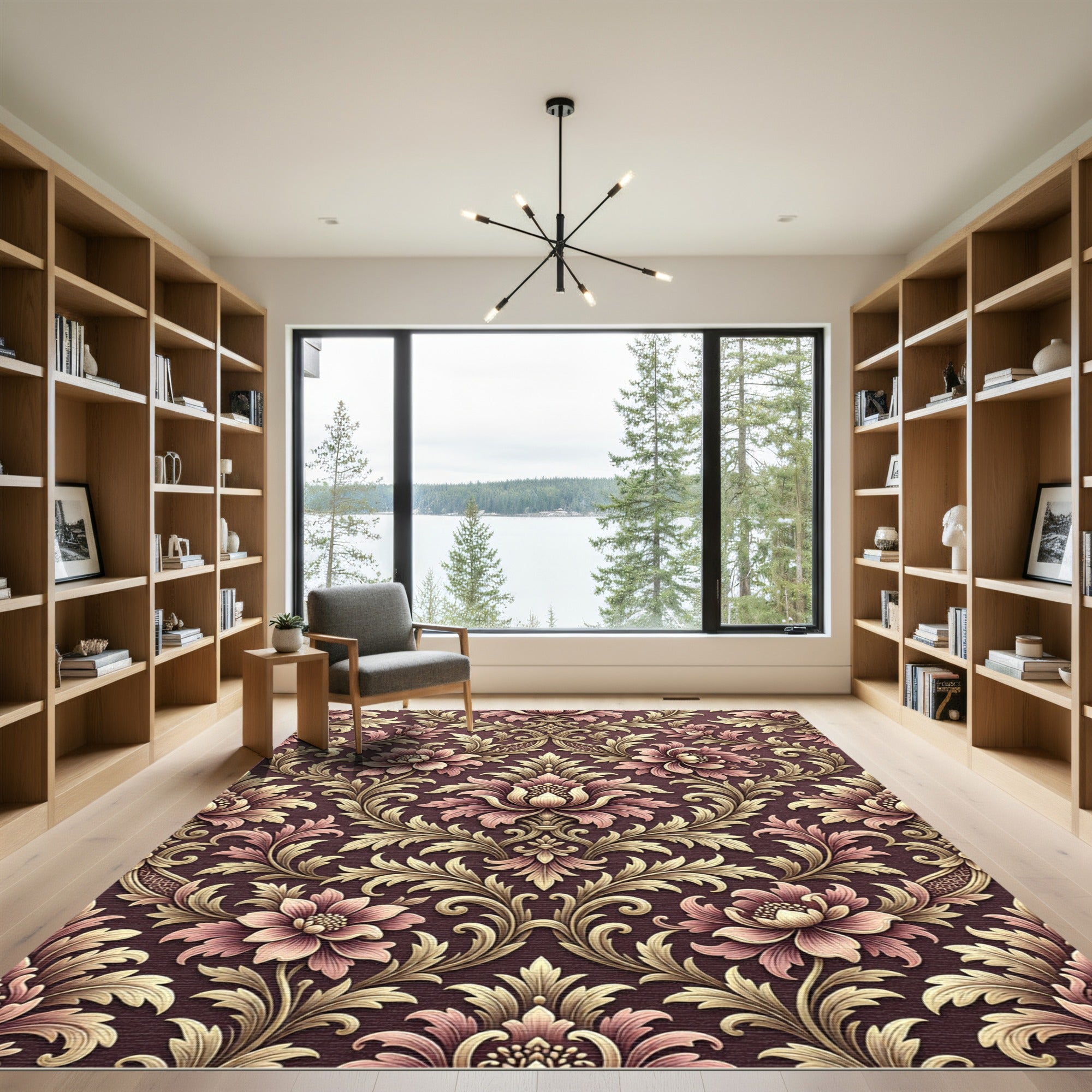 Ornate Floral Damask Burgundy Gold Rug