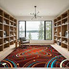 Vibrant Orange Blue Swirl Orbit Rug