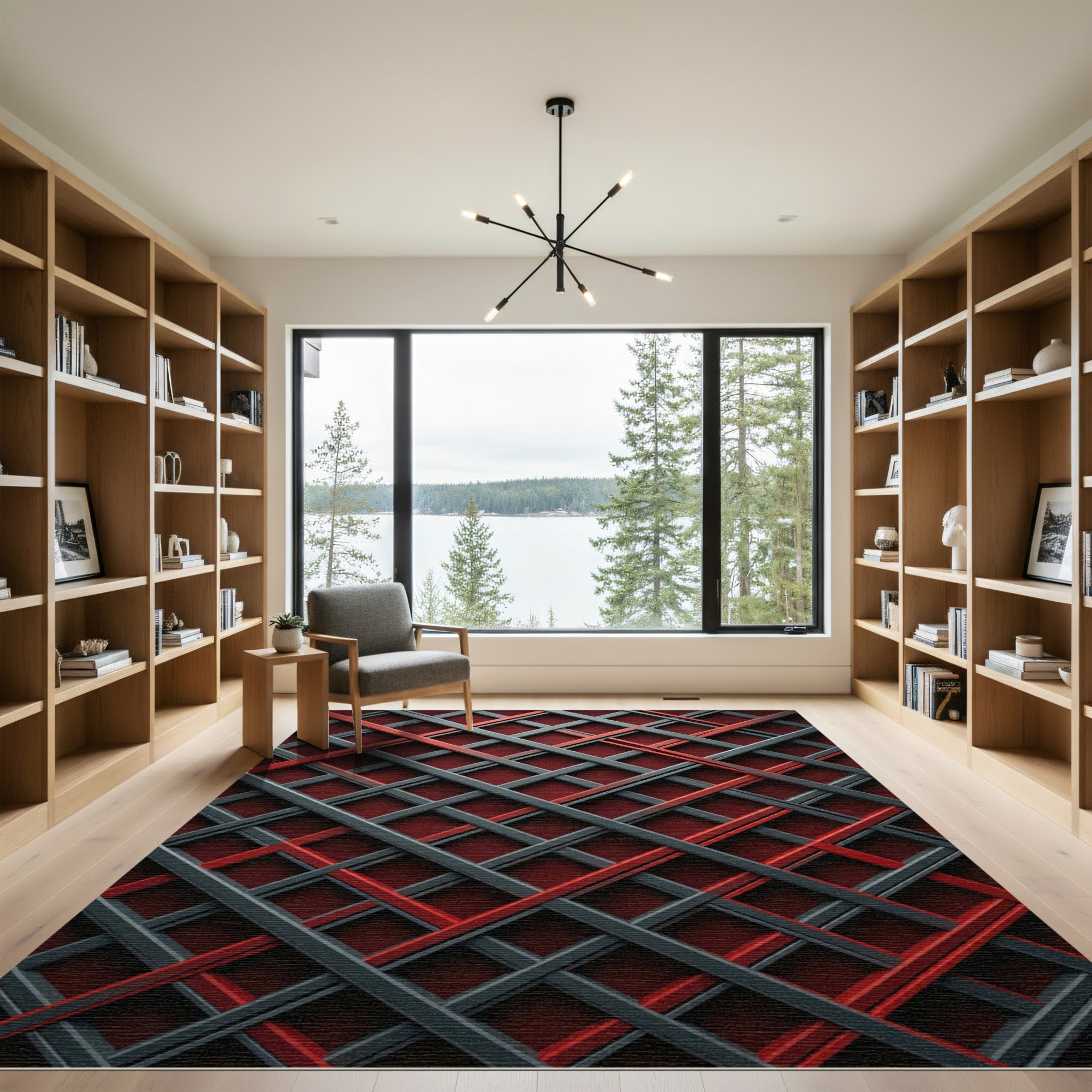 Crimson Gray Interlocking Lattice Rug