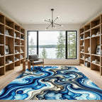 Ethereal Blue Liquid Marble Swirl Rug