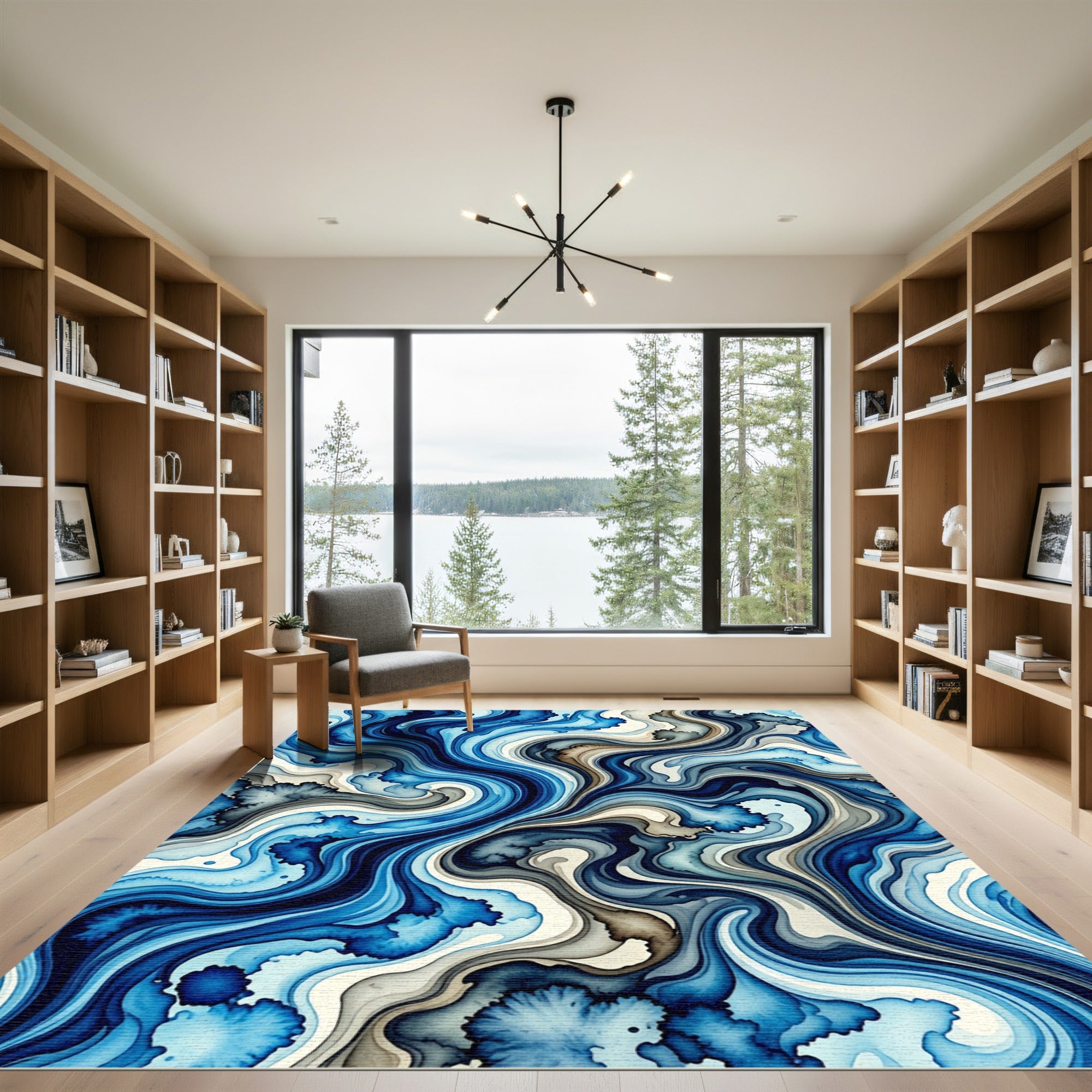 Ethereal Blue Liquid Marble Swirl Rug