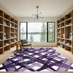 Geometric Violet Interlocking Linear Grid Rug