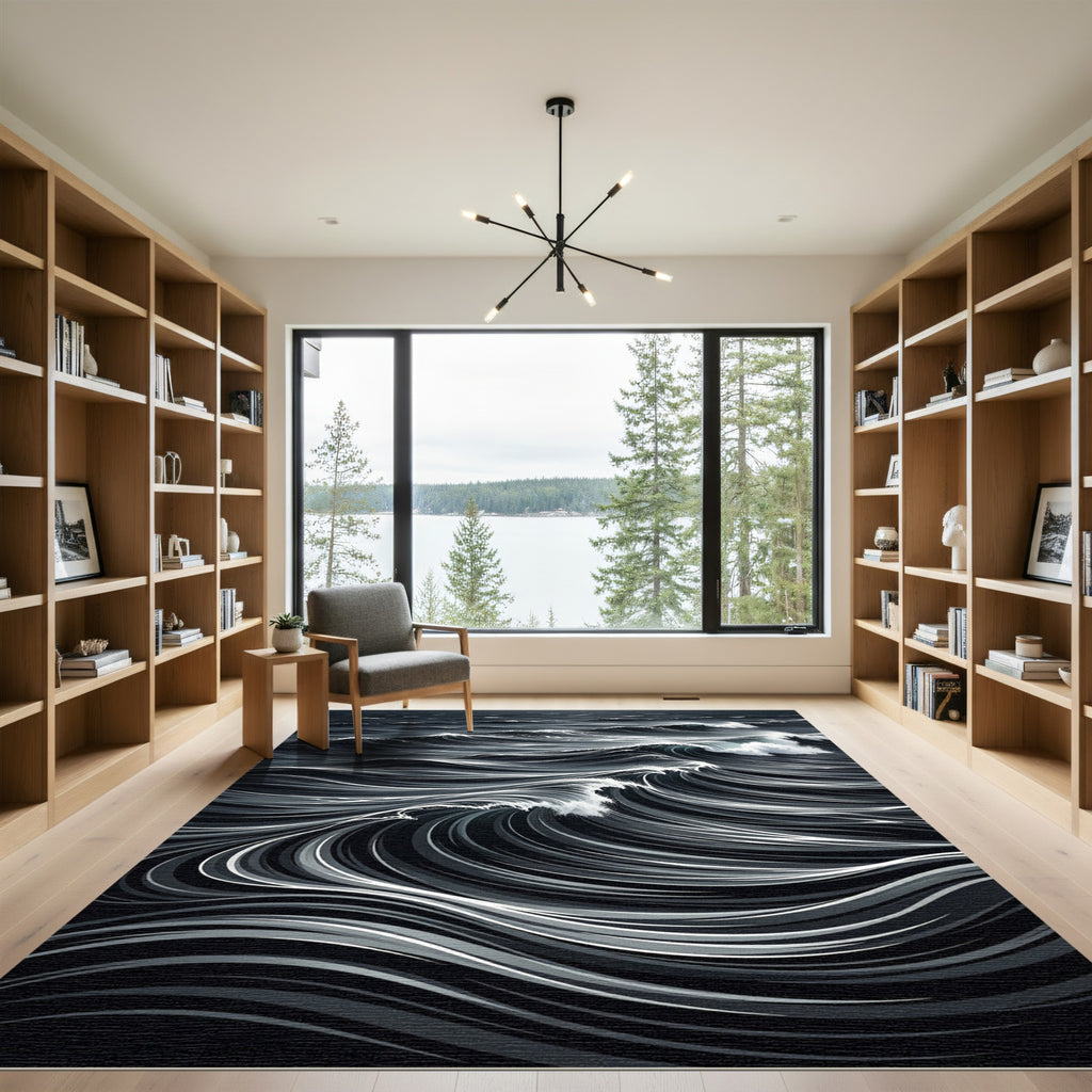 Dark Ocean Waves Graphic Rug