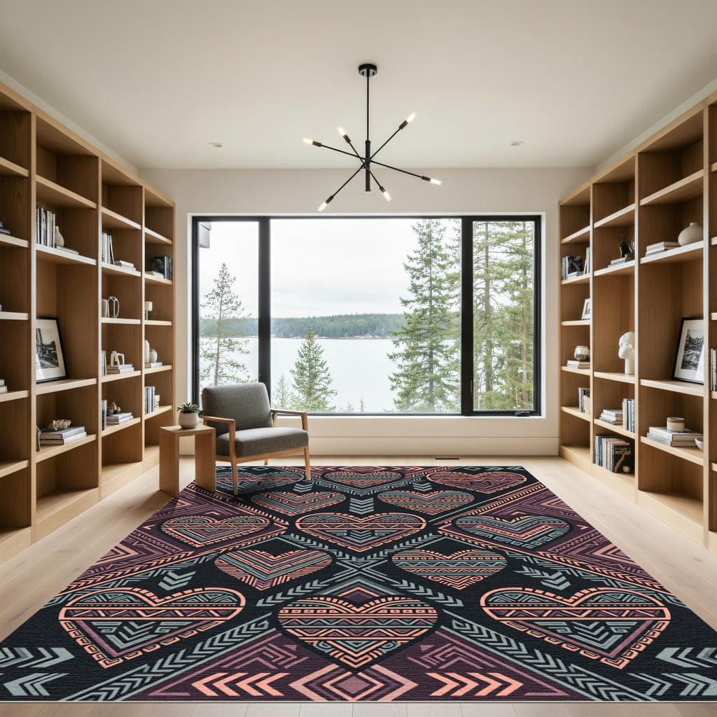 Geometric Heart Tribal Boho Tapestry Rug