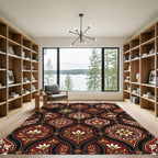 Ornate Crimson Floral Damask Scroll Rug