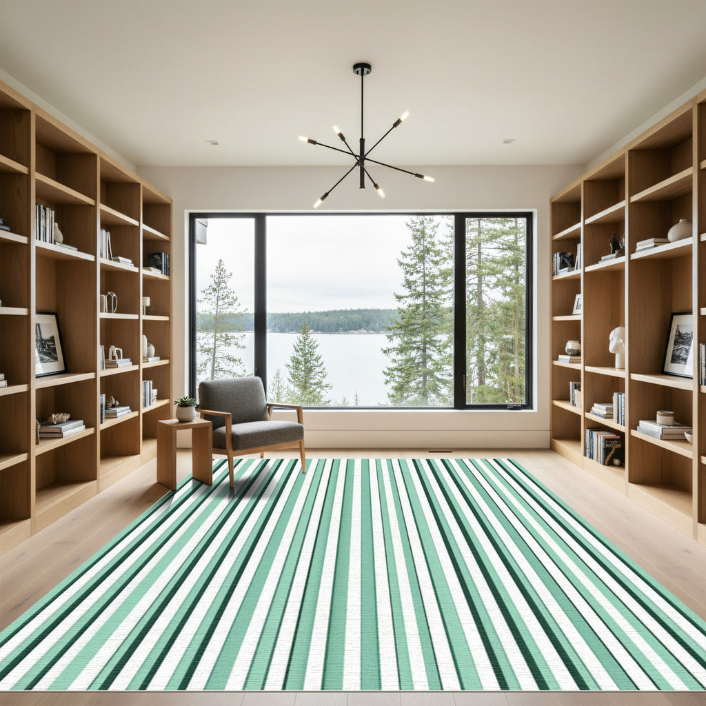 Soft Mint Green Vertical Stripes Rug