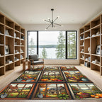 Autumn Harvest Window Landscape Grid Rug