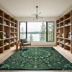 Deep Green Floral Mandala Composition Rug