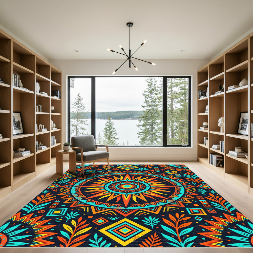 Vibrant Tribal Sun Geometric Boho Rug