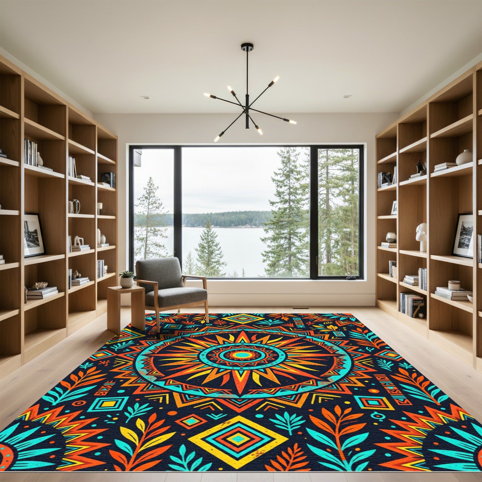 Vibrant Tribal Sun Geometric Boho Rug