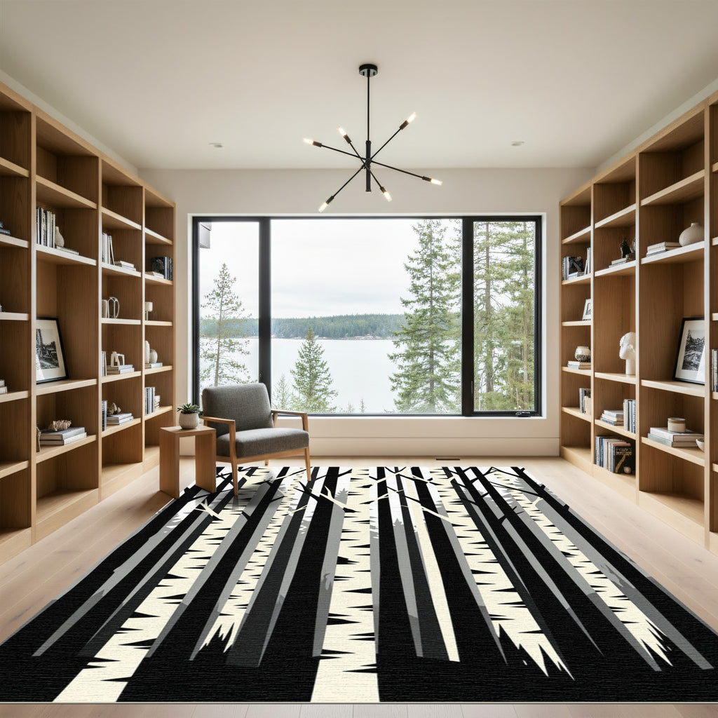 Minimalist Monochrome Birch Forest Grove Rug