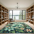 Botanical Teal Clematis Vine Garden Rug