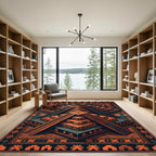 Geometric Aztec Terracotta Step Pyramid Art Rug