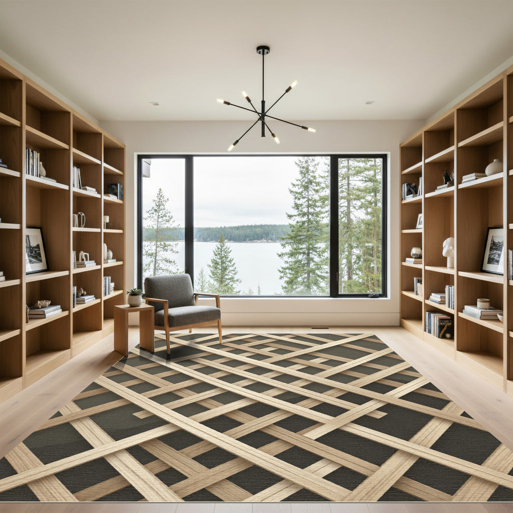 Geometric Beige Interwoven Lattice Rug
