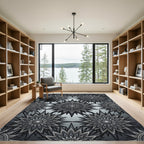 Monochromatic Celestial Starburst Geometric Tile Rug