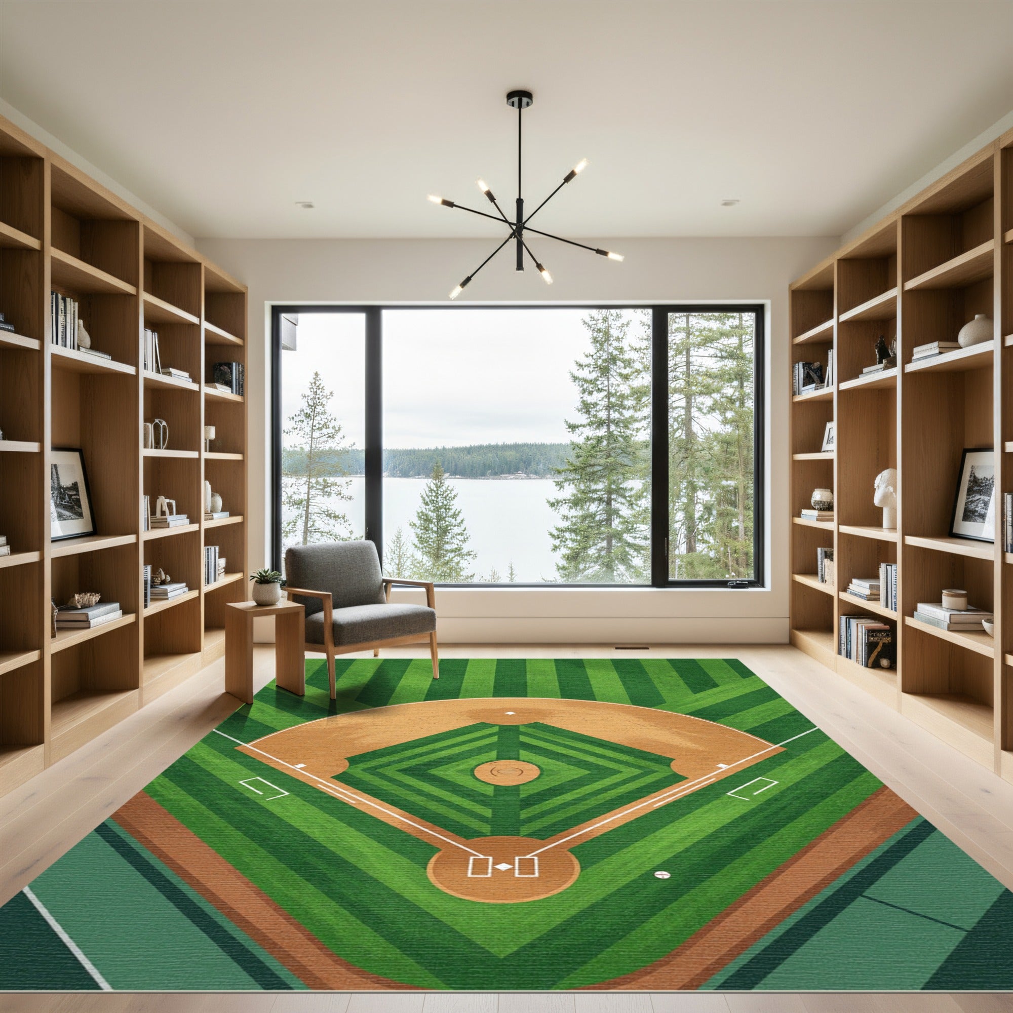 Modern Minimalist Green Baseball Field Rug