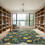 Golden Bumblebee and Wildflower Botanical Meadow Rug