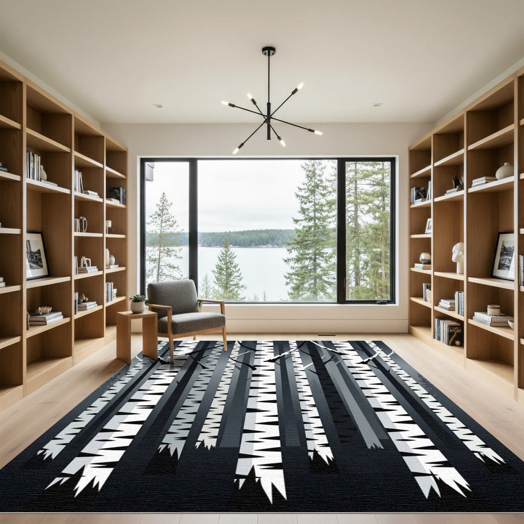 Monochrome Birch Forest Vertical Tree Lines Rug