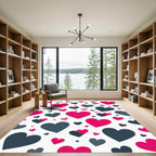 Playful Pink and Charcoal Heart Scattered Rug