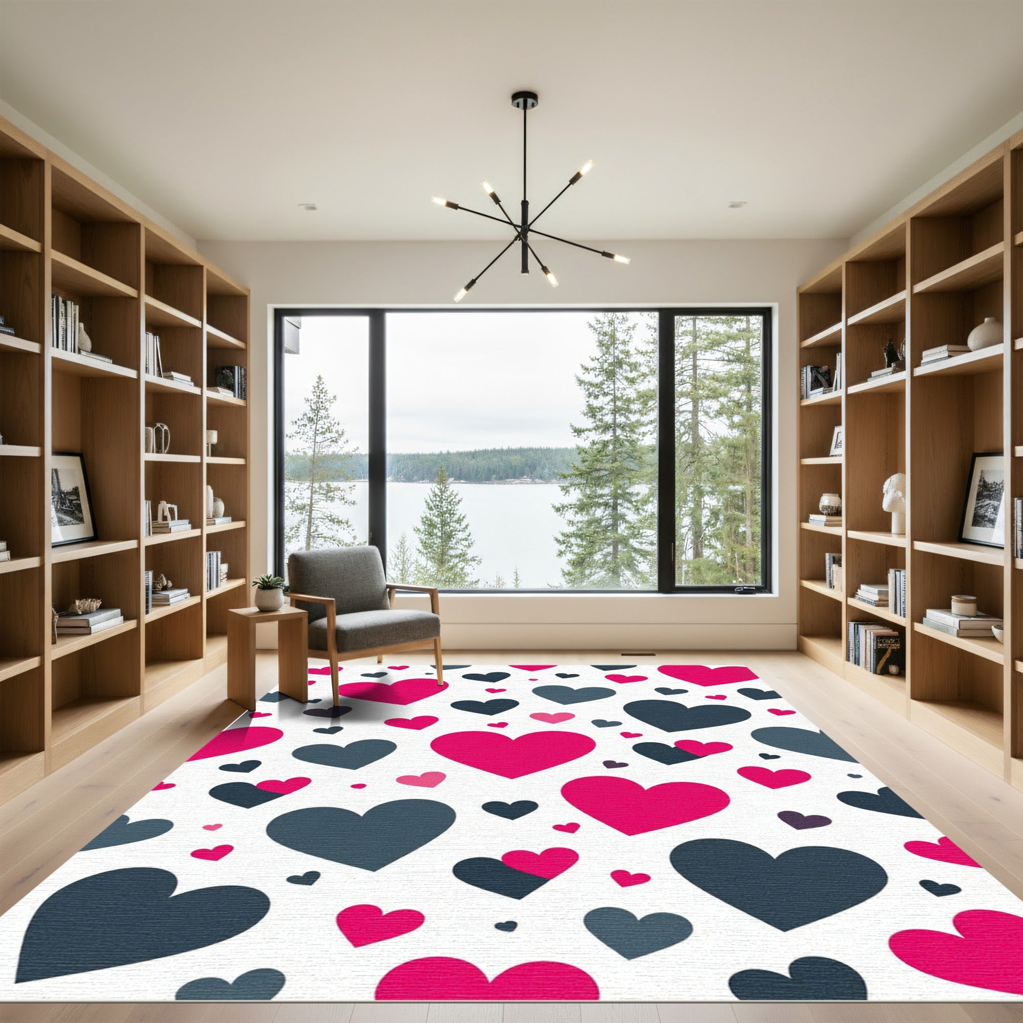 Playful Pink and Charcoal Heart Scattered Rug