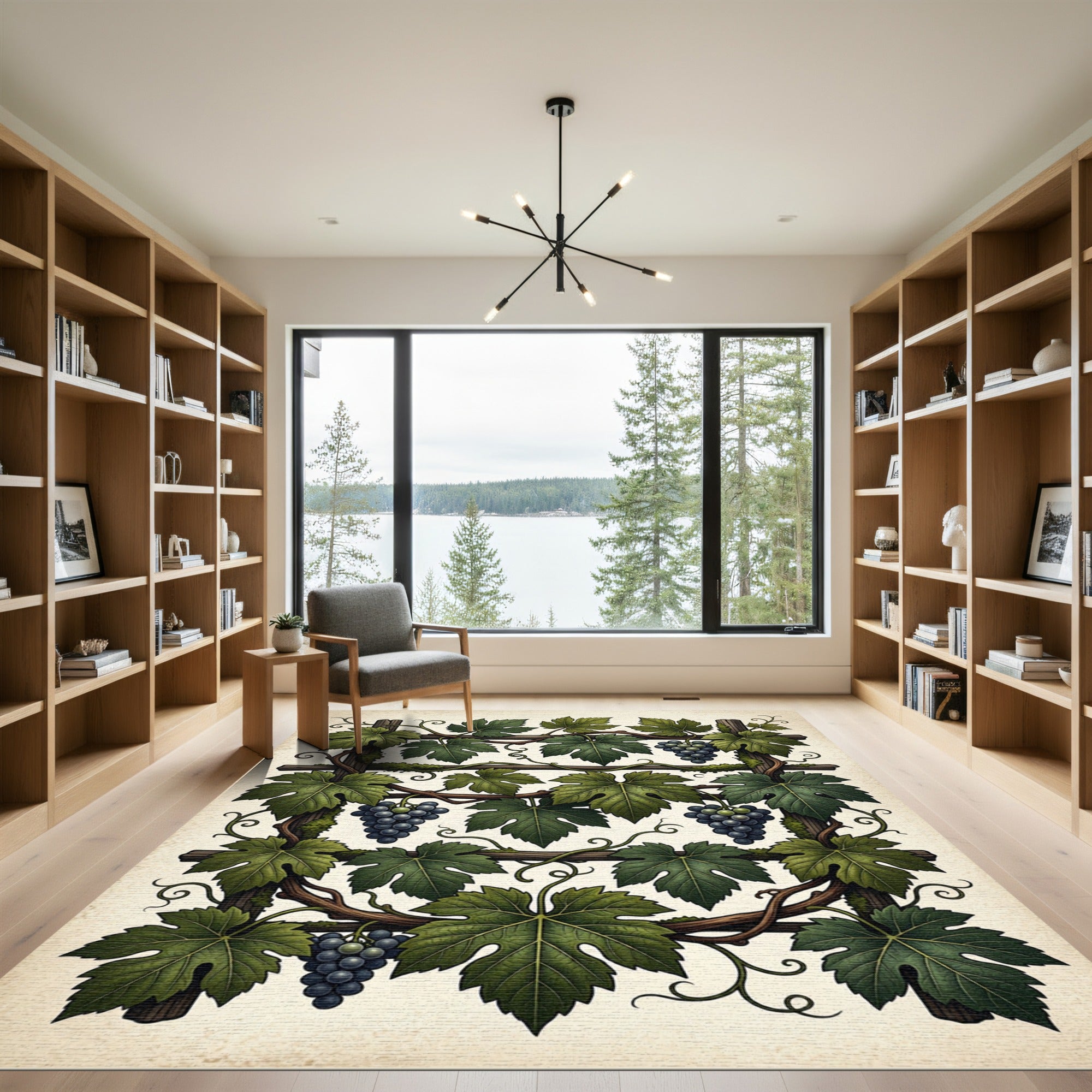 Lush Green Vineyard Grape Trellis Art Rug