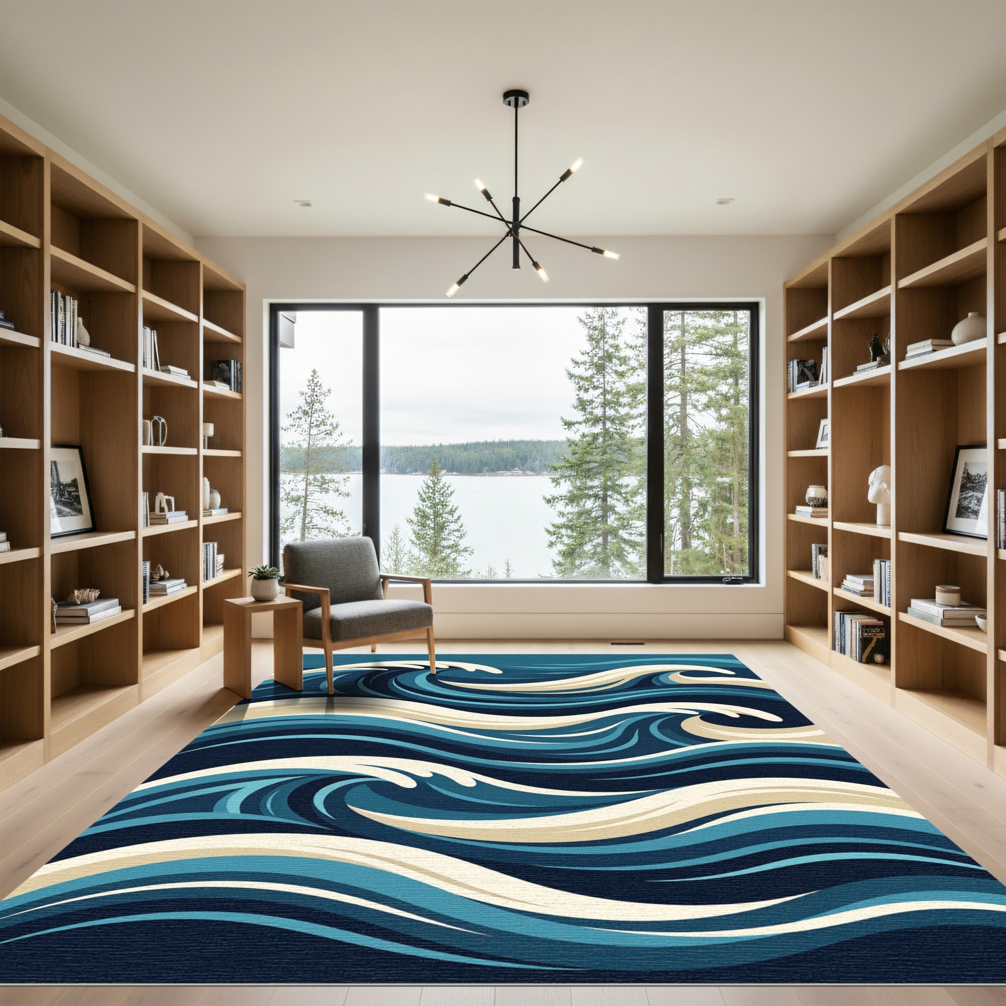 Abstract Blue Tide Swirl Flow Rug