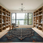 Ornate Silver Floral Medallion Rug