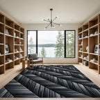 Modern Monochrome Herringbone Wood Grain Rug