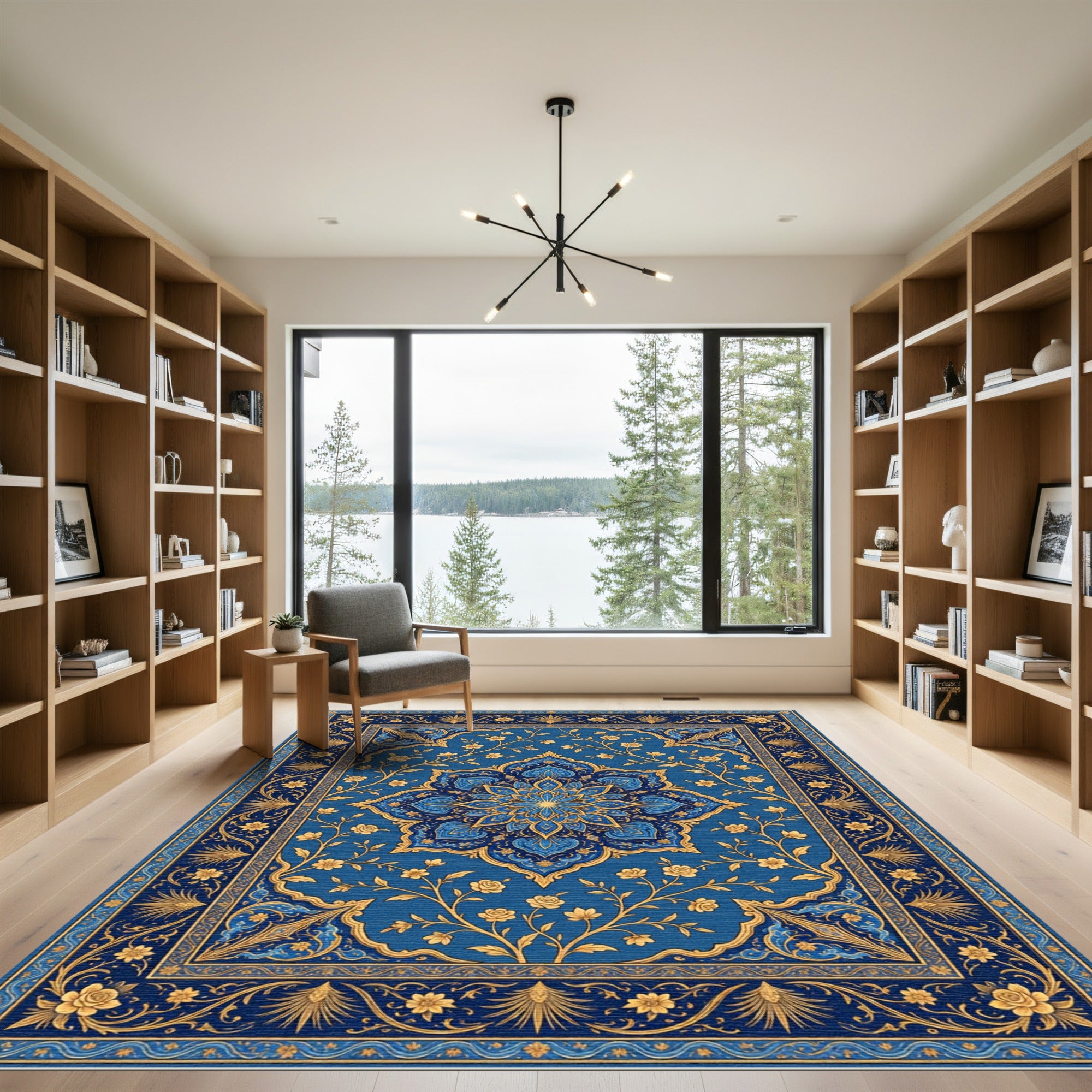 Ornate Cobalt Floral Medallion Blossom Rug