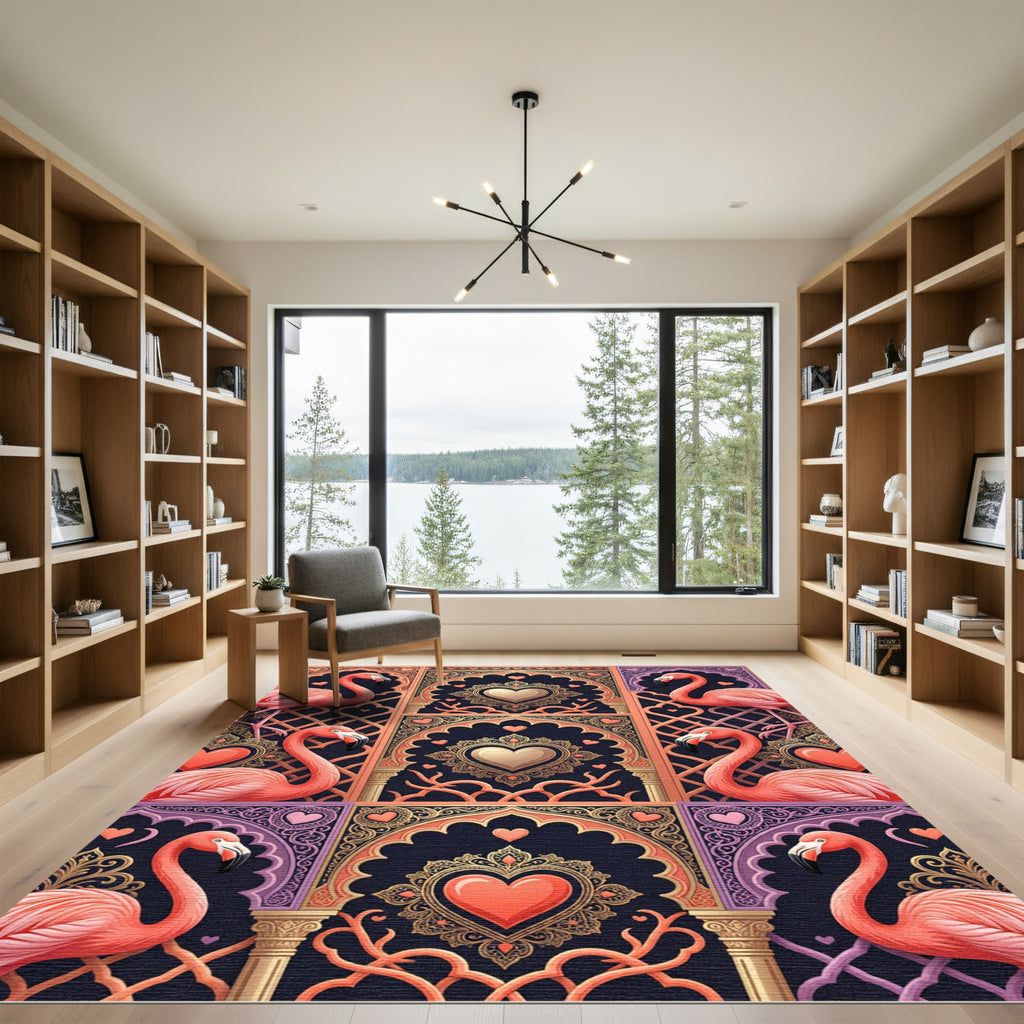Pink Flamingo Heart Archway Tapestry Rug