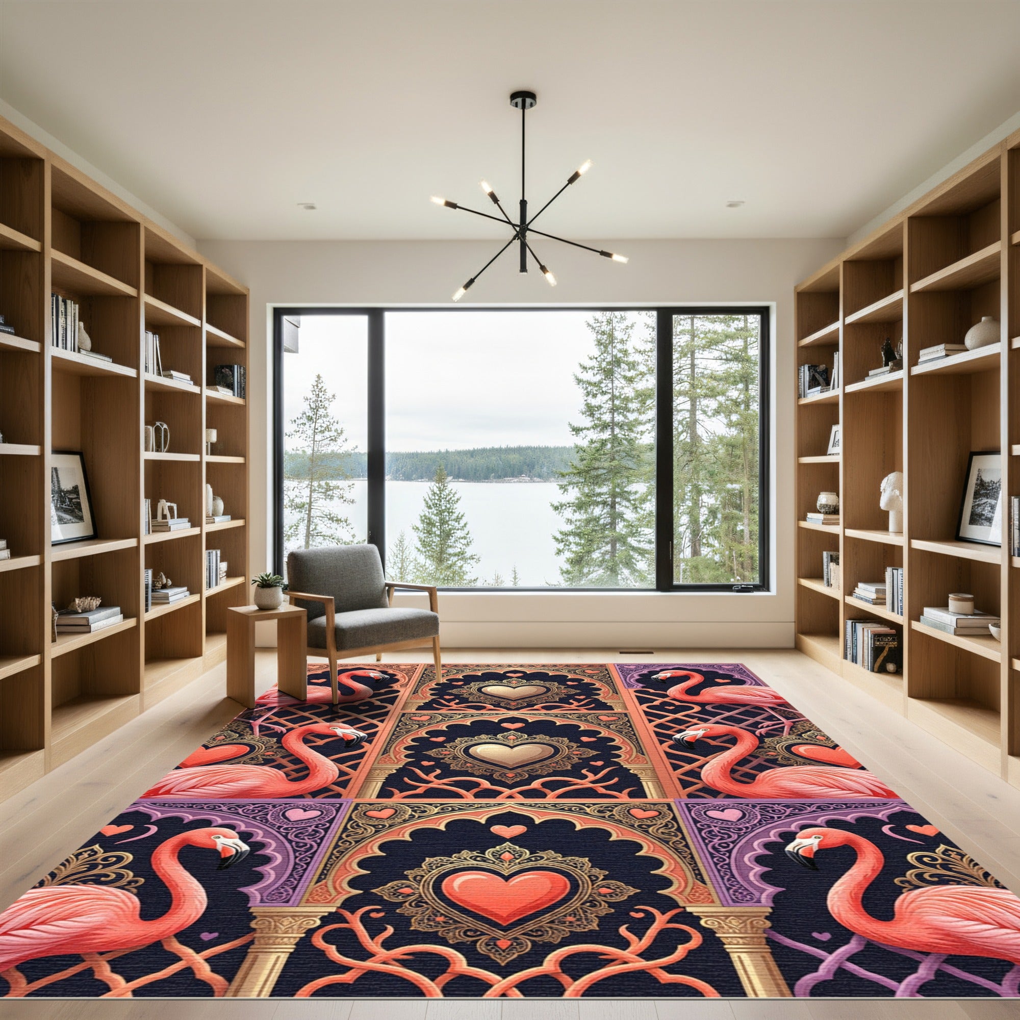 Pink Flamingo Heart Archway Tapestry Rug
