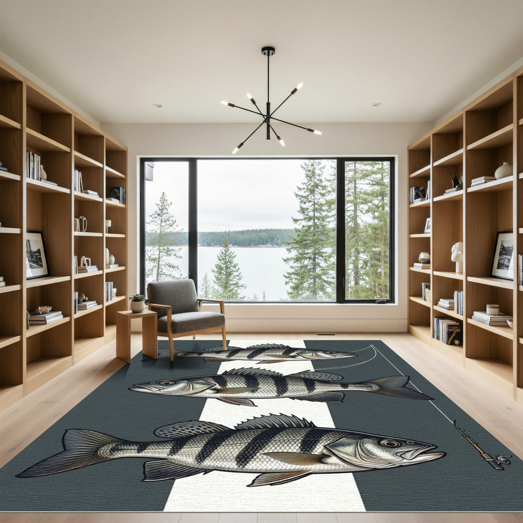 Striped Perch Fish Monochrome Art Rug