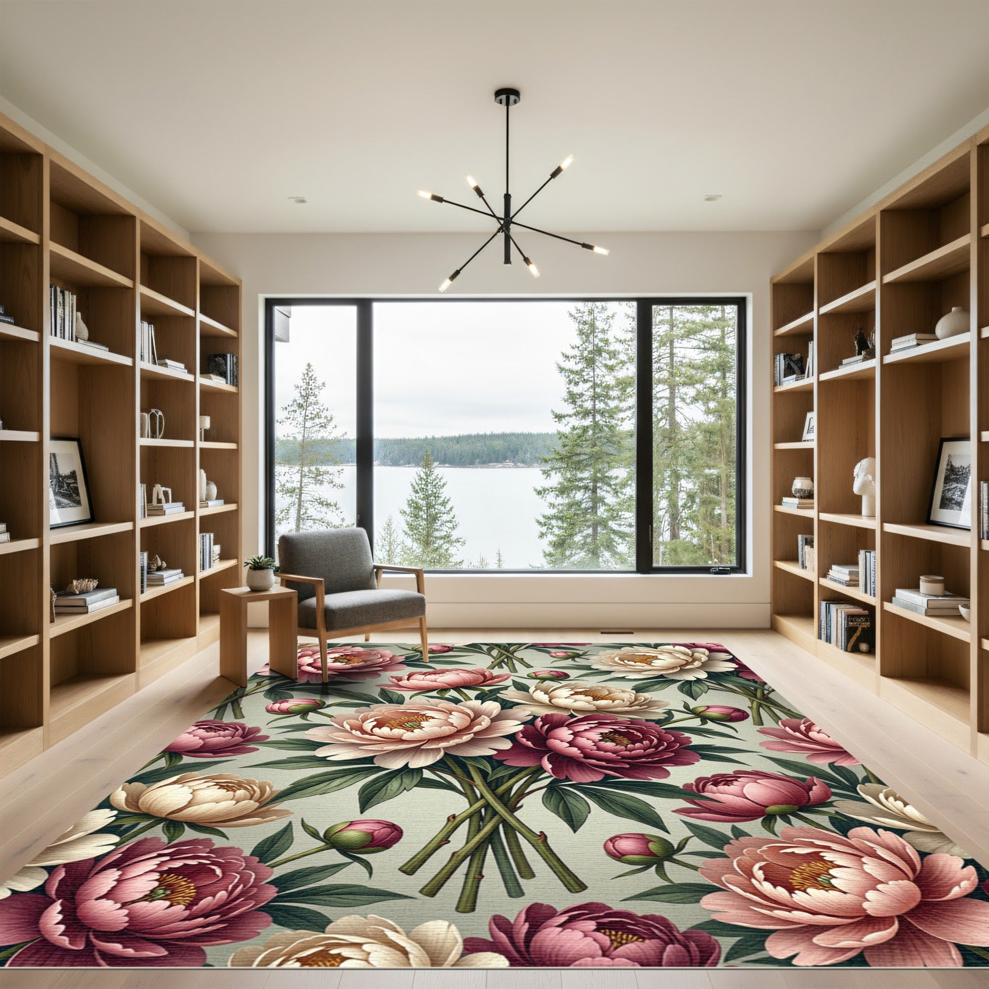 Elegant Rose Peony Watercolor Bouquet Rug