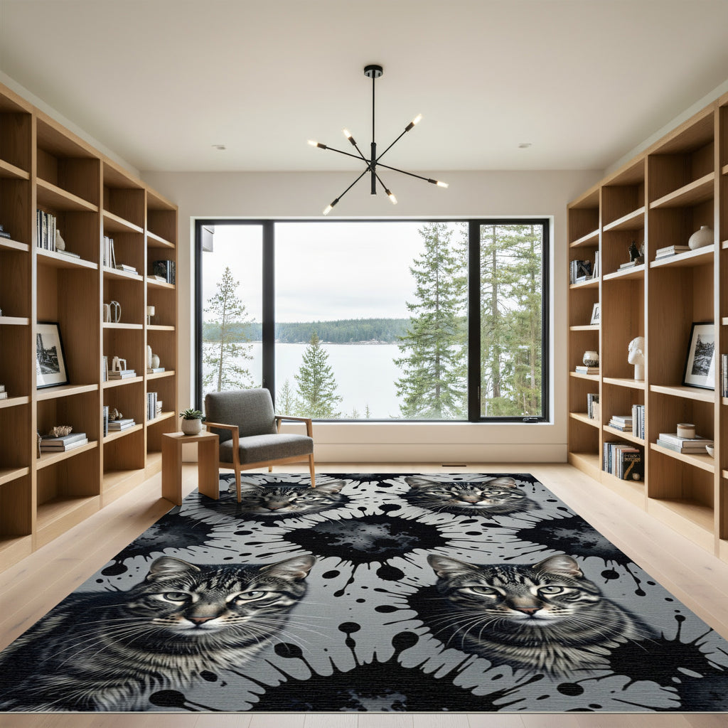 Tabby Cat Ink Splatter Collage Rug