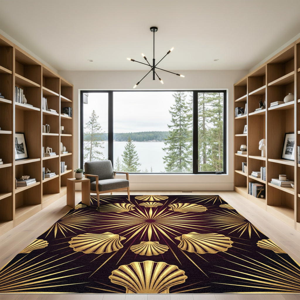 Gold Shell Radiant Sunburst Art Deco Rug