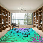 Aqua Purple Gradient Seahorse Swirls Rug