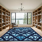 Navy Nautical Anchor Geometric Lattice Rug
